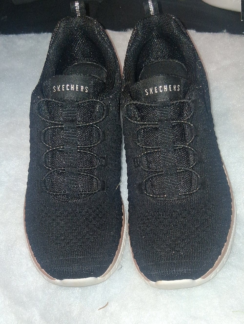 Skechers Black Knit Slip-On Athletic Shoes with White Soles